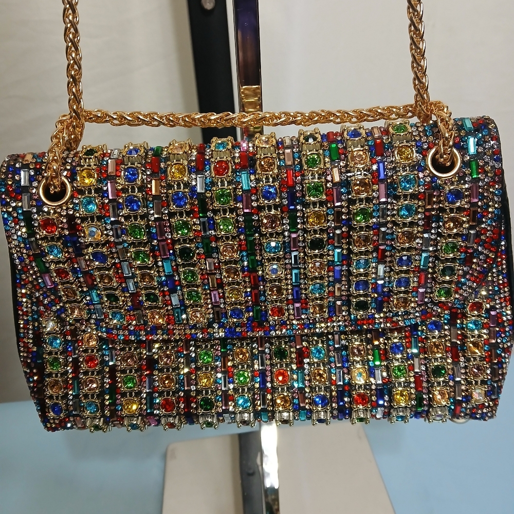 Multi Colored Rhinestone Evening Bag - Picture 2 of 3